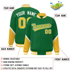 Kelly Green Gold Color Block Varsity Letterman Jacket 2