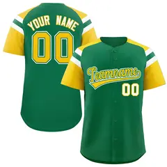 Kelly Green Gold Contrast Raglan Baseball Jersey