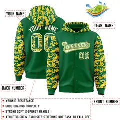 Kelly Green Gold-Cream Camo Raglan Full-Snap Varsity Letterman Hoodie Jacket 4