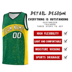 Kelly Green Gold Dot Graffiti Irregular Pattern Basketball Jersey 2
