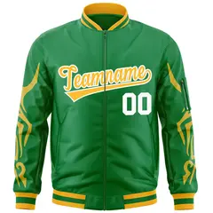 Kelly Green Gold Dragon Head Graffiti Letterman Bomber Jacket 3