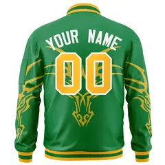 Kelly Green Gold Dragon Head Graffiti Letterman Bomber Jacket 4