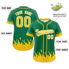 Kelly Green Gold Flame Graffiti Authentic Baseball Jersey 2