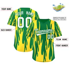 Kelly Green Gold Flame Pattern Pullover Baseball Jersey 2