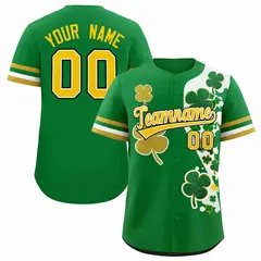 Kelly Green Gold Four Leaf Clover Pattern St. Patrick's Day Baseball Jersey