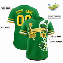 Kelly Green Gold Four Leaf Clover Pattern St. Patrick's Day Baseball Jersey 2