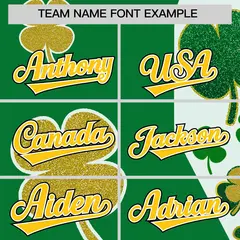 Kelly Green Gold Four Leaf Clover Pattern St. Patrick's Day Baseball Jersey 3