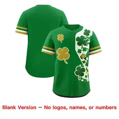 Kelly Green Gold Four Leaf Clover Pattern St. Patrick's Day Baseball Jersey 7