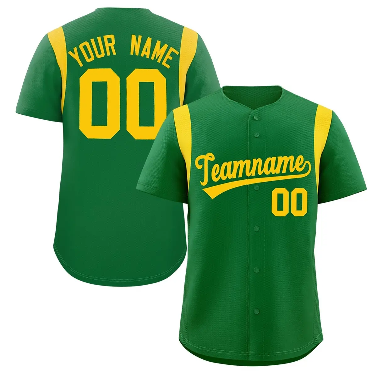 Kelly Green Gold Full Button Classic Baseball Jersey