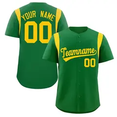 Kelly Green Gold Full Button Classic Baseball Jersey 1