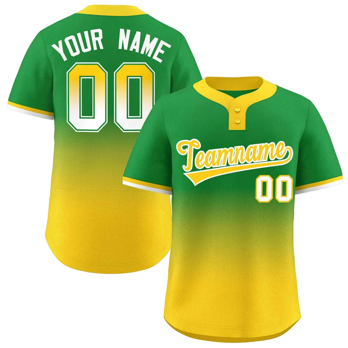 Kelly Green Gold Gold-White Gradient Two-Button Softball Jersey