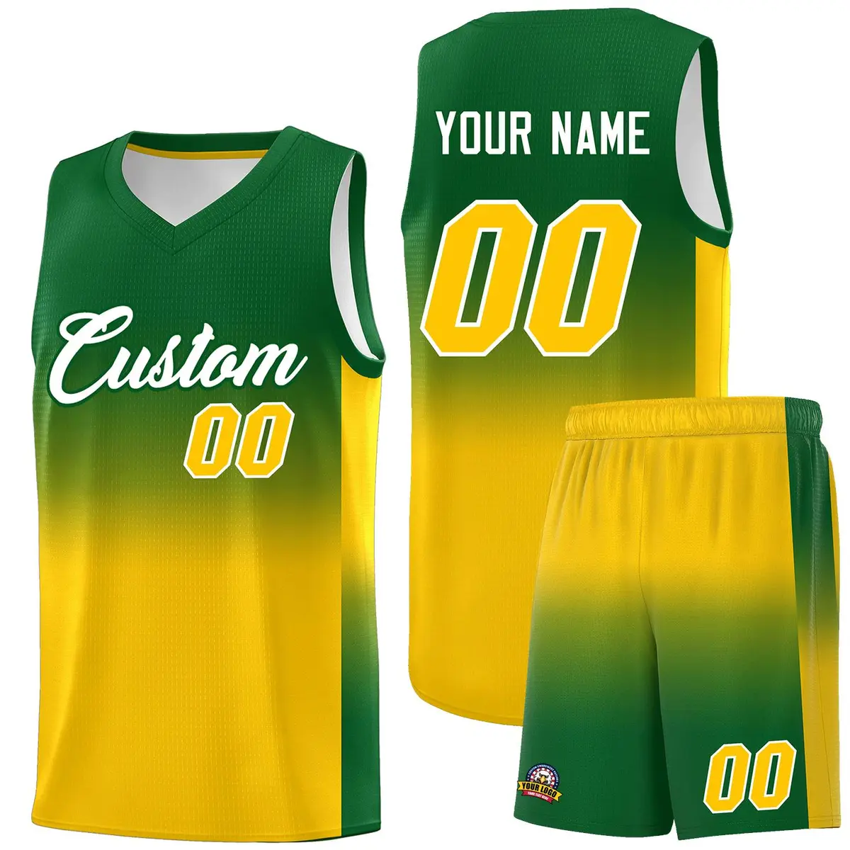Kelly Green Gold Gradient Basketball Jersey Sports Uniform