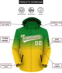 Kelly Green Gold Gradient Hooded Outdoor Waterproof Jacket 2