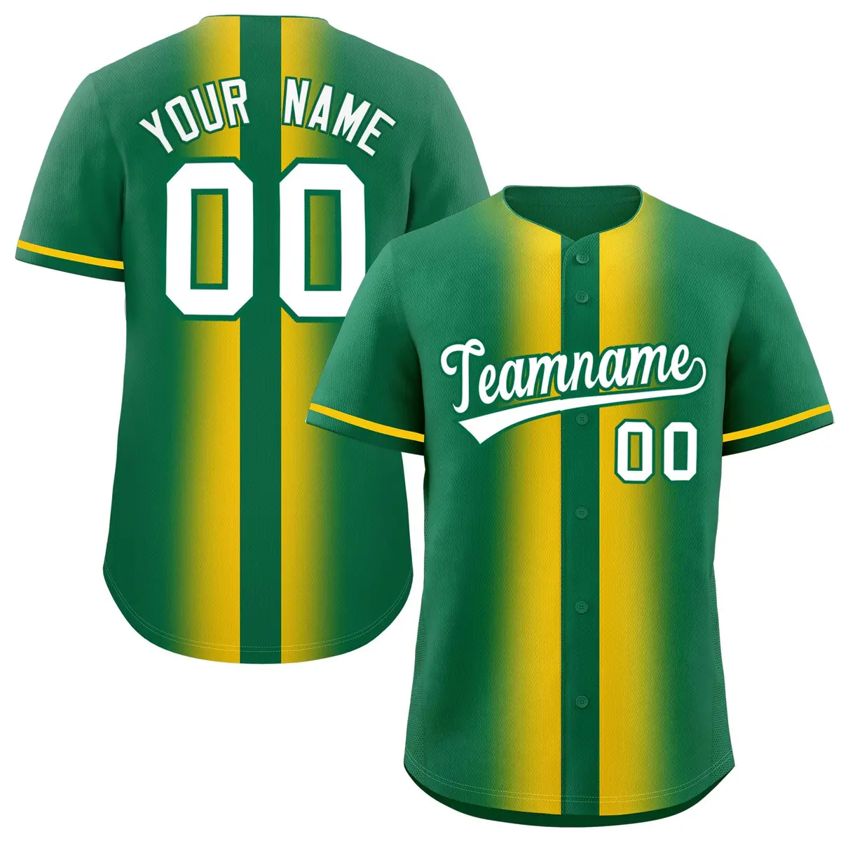 Kelly Green Gold Gradient Lapel Fashion Baseball Jersey