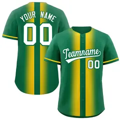 Kelly Green Gold Gradient Lapel Fashion Baseball Jersey 1
