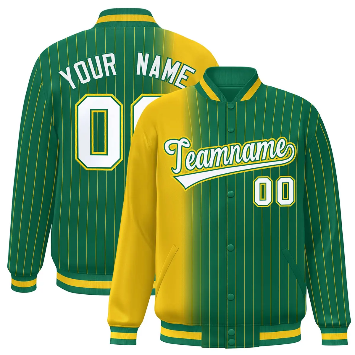 Kelly Green Gold Gradient Pinstripe Varsity Full-Snap Baseball Jacket