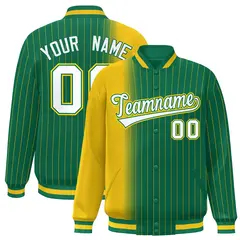 Kelly Green Gold Gradient Pinstripe Varsity Full-Snap Baseball Jacket 1