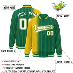 Kelly Green Gold Gradient Pinstripe Varsity Full-Snap Baseball Jacket 2
