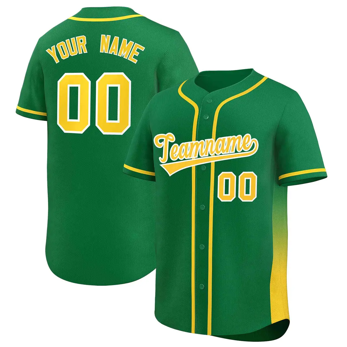 Kelly Green Gold Gradient Side Authentic Baseball Jersey