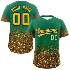 Kelly Green Gold Gradient Sparkle-Effect Baseball Jersey 1