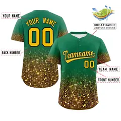 Kelly Green Gold Gradient Sparkle-Effect Baseball Jersey 2