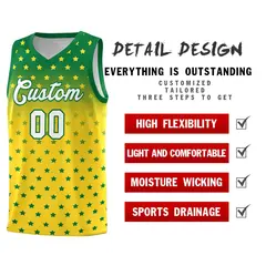 Kelly Green Gold Gradient Star Pattern Basketball Jersey Sets 2
