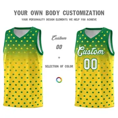 Kelly Green Gold Gradient Star Pattern Basketball Jersey Sets 3
