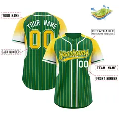 Kelly Green Gold Gradient Stripe Sleeves Baseball Jersey 2