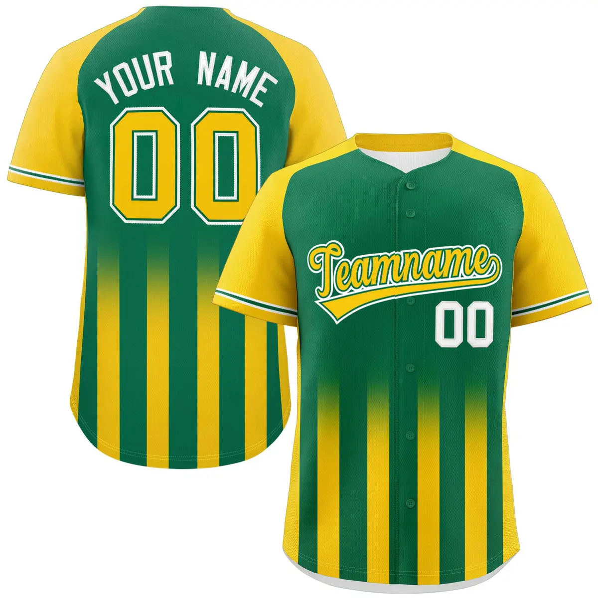 Kelly Green Gold Gradient Thick Stripe Raglan Jersey