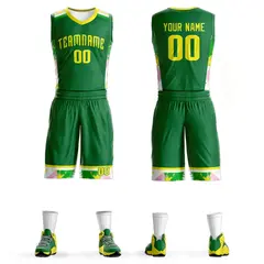 Kelly Green Gold Graffiti Basketball Jersey Set