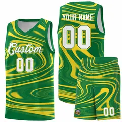 Kelly Green Gold Graffiti Fluids Basketball Jersey Sets