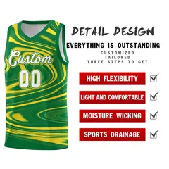 Kelly Green Gold Graffiti Fluids Basketball Jersey Sets 2