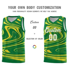 Kelly Green Gold Graffiti Fluids Basketball Jersey Sets 3