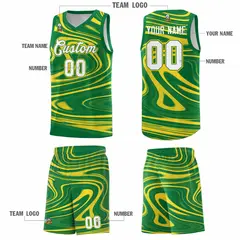 Kelly Green Gold Graffiti Fluids Basketball Jersey Sets 5