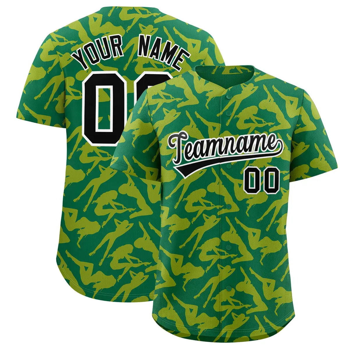 Kelly Green Gold Graffiti Pattern Authentic Baseball Jersey