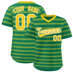 Kelly Green Gold Horizontal Stripe Pullover Baseball Jersey 1