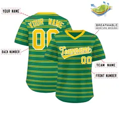 Kelly Green Gold Horizontal Stripe Pullover Baseball Jersey 2