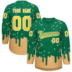 Kelly Green Gold Ice Cream Pattern V-Neck Hockey Jersey