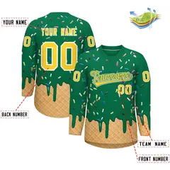 Kelly Green Gold Ice Cream Pattern V-Neck Hockey Jersey 2