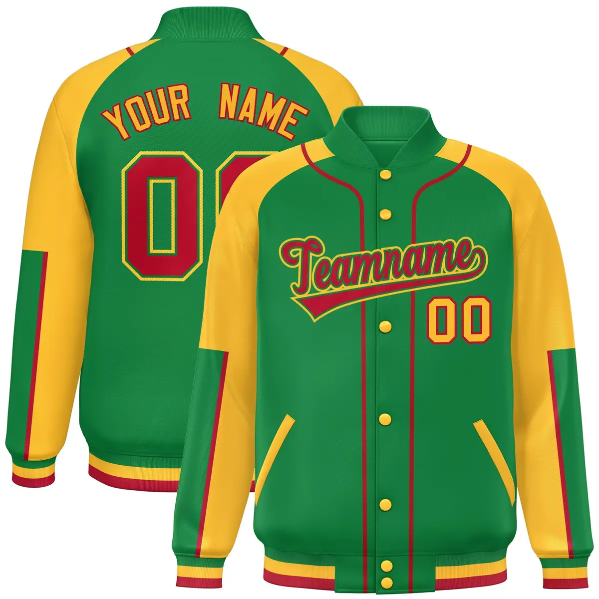 Kelly Green Gold-Kelly Green Full-Snap Letterman Jacket
