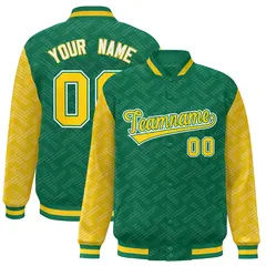 Kelly Green Gold L Pattern Varsity Raglan Letterman Jacket 1