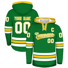 Kelly Green Gold Lace-Up Neck Classic Hockey Hoodie 1