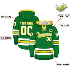 Kelly Green Gold Lace-Up Neck Classic Hockey Hoodie 2