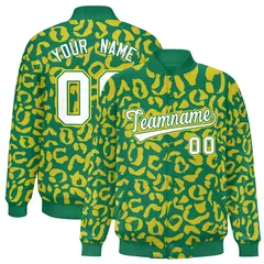 Kelly Green Gold Leopard Graffiti Varsity Letterman Jacket