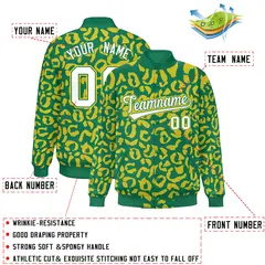 Kelly Green Gold Leopard Graffiti Varsity Letterman Jacket 2