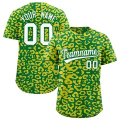 Kelly Green Gold Leopard Print Baseball Jersey 1