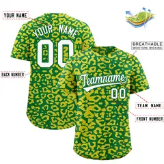 Kelly Green Gold Leopard Print Baseball Jersey 2