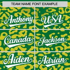 Kelly Green Gold Leopard Print Baseball Jersey 3
