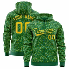 Kelly Green Gold Leopard Print Varsity Full-Zip Letterman Jacket Hoodie