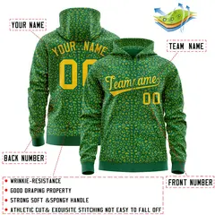 Kelly Green Gold Leopard Print Varsity Full-Zip Letterman Jacket Hoodie 4